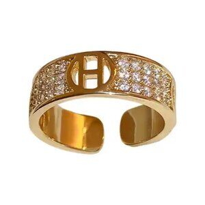 Gold Rhinestone Letter H Ring